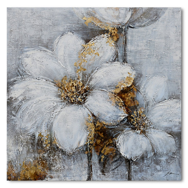 Flowers with Gold - 60x60cm Embellished Mixed Media Art - EA133