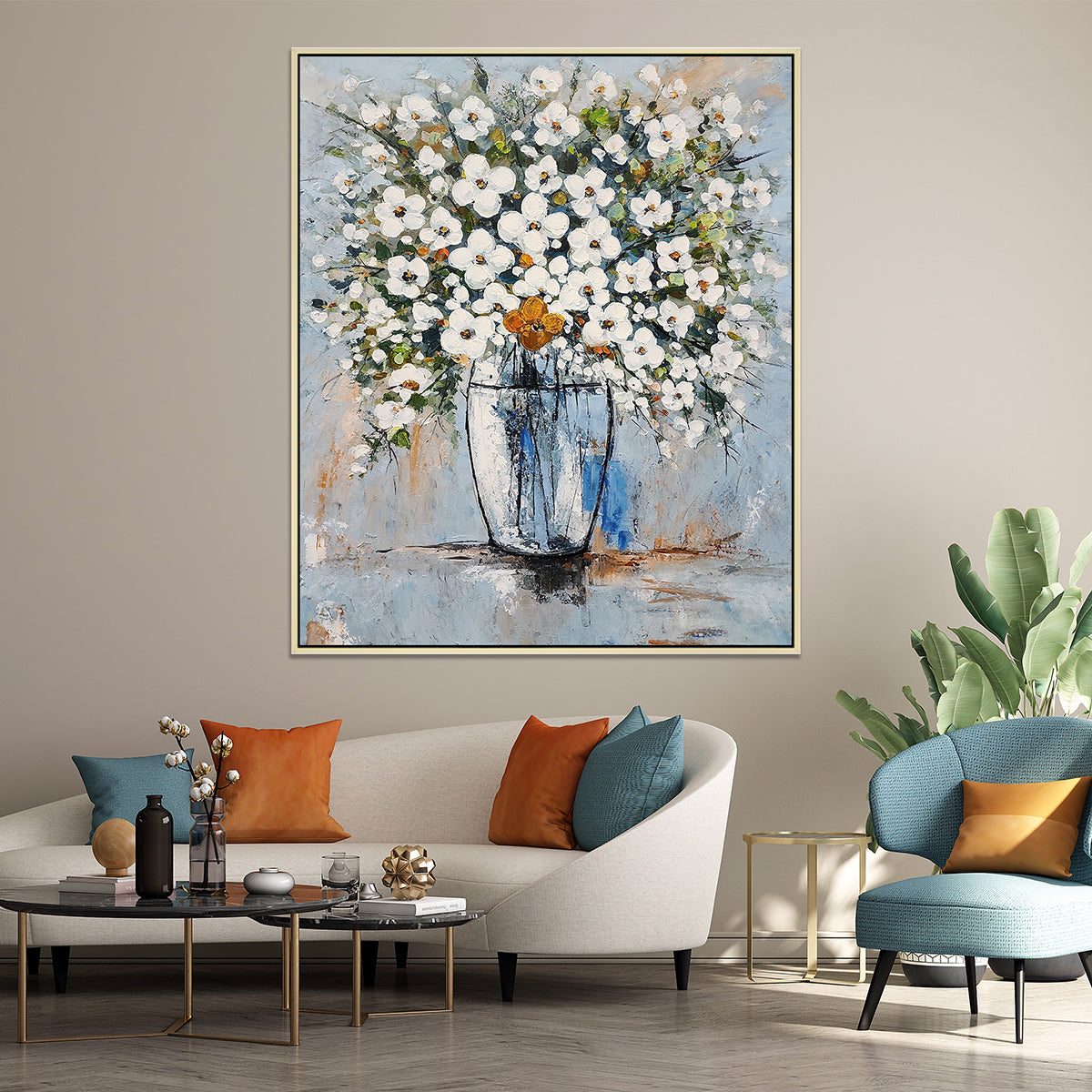 Flowers - Beautiful Neutral Coloured Still Life Painting of a Vase of Flowers, size 80x100cm - Priceless ART:  Australia's Largest Range of Affordable ART