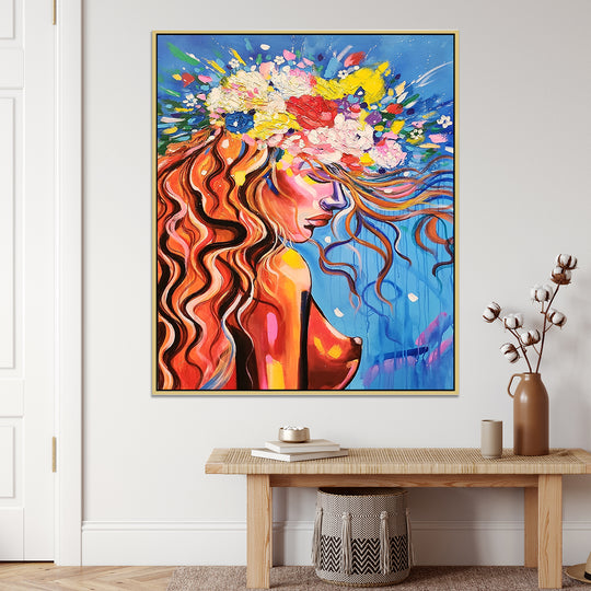 Contemplative Beauty - Stunning Stylized portrait of a Woman lost in thought, Size 100x140cm