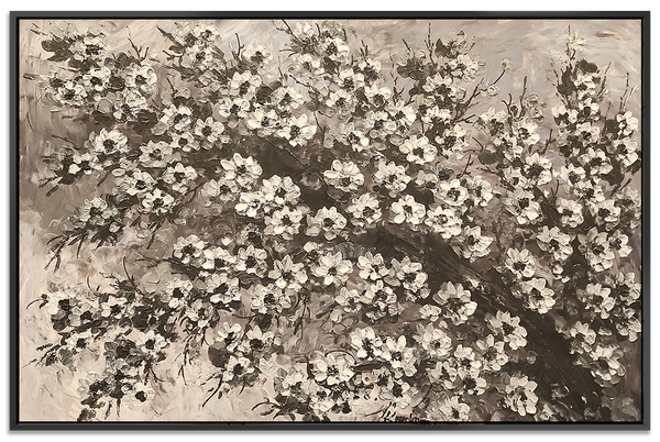 Blossom Branch - Beautiful, Black and White Floral Themed Oil Painting, Featuring a Thick Textural Style