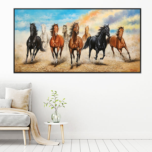 Horses - Sublime, highly detailed depiction of eight Horses Galloping toward the Viewer, in an impressive 100x200cm Feature Size