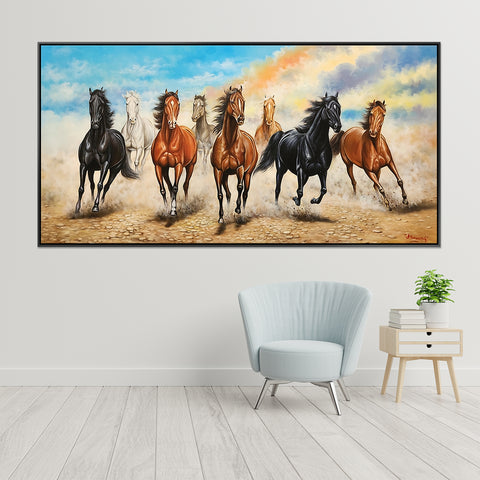 Horses - Sublime, highly detailed depiction of eight Horses Galloping toward the Viewer, in an impressive 100x200cm Feature Size