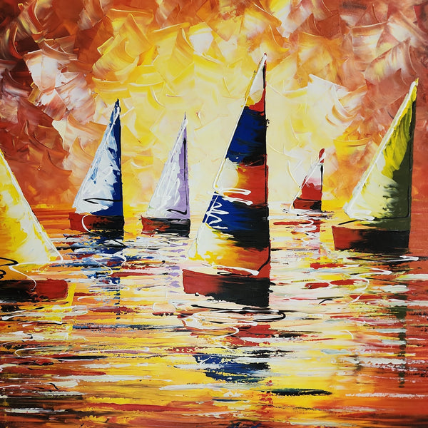 Sails in the Sun - Stunning Seascape Themed Hand Painted Modern Art