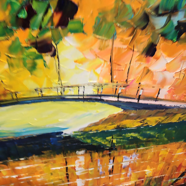 Bridge Amid Pure Bliss - Thick Textural Palette Knife Landscape Art 100x150cm
