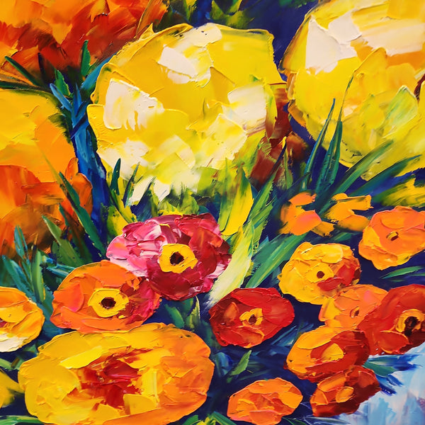 Flowers - Colourful Palette Knife Floral Art 90x120cm