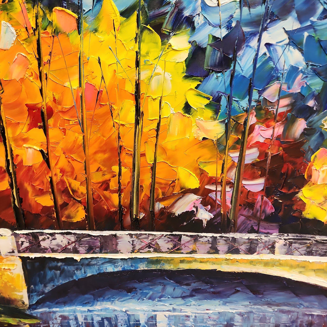 Serenity Under The Night Sky - Colourful Palette Knife Painted Landscape 100x150cm