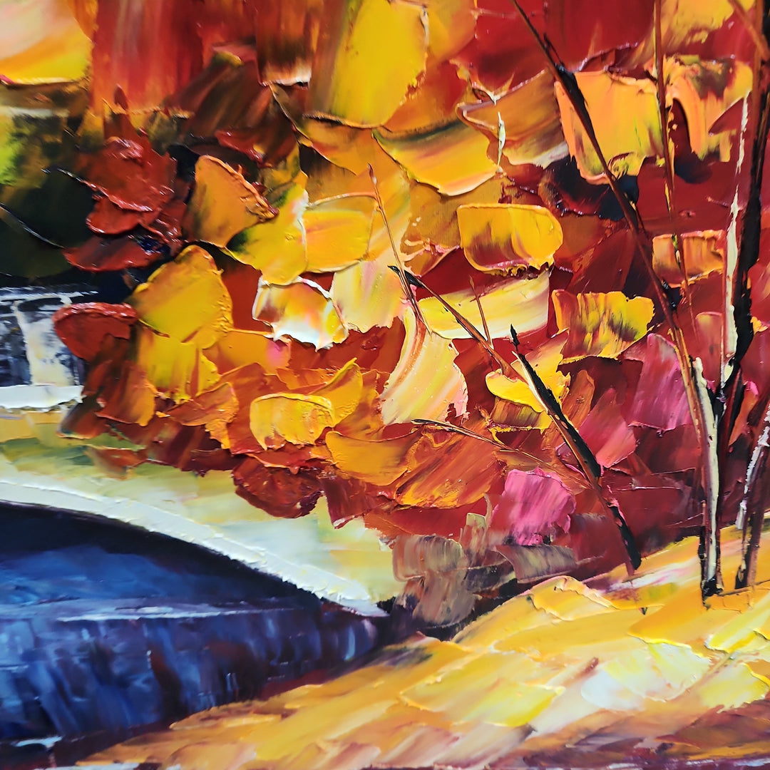 Serenity Under The Night Sky - Colourful Palette Knife Painted Landscape 100x150cm