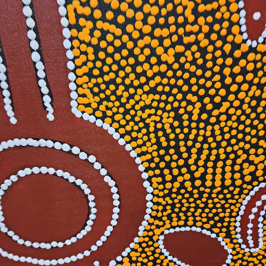 Dreamtime - Dot Painting fitted with Black Shadow Frame Size 100x100cm