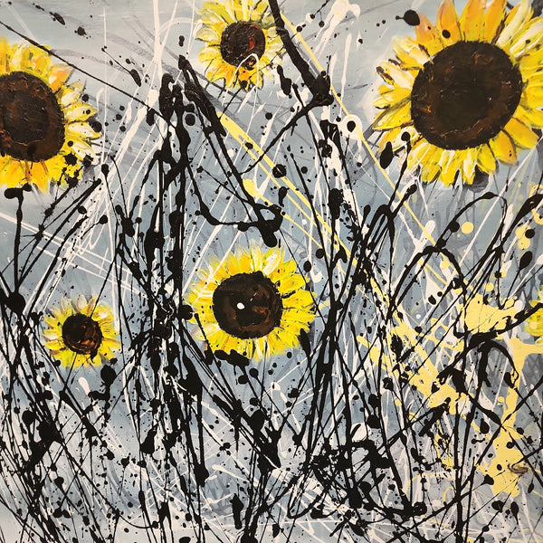 Sunflowers - Stunning Modern Abstract Art depicting Sunflowers, Size 100x100cm
