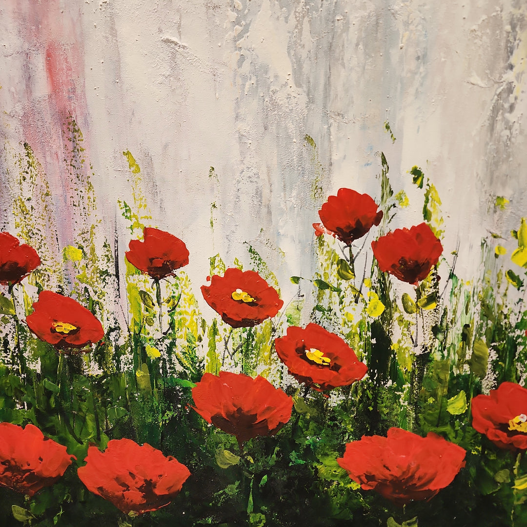 Field of Poppies - Beautiful Stylized Depiction of Bright Red Poppies, size 100x200cm