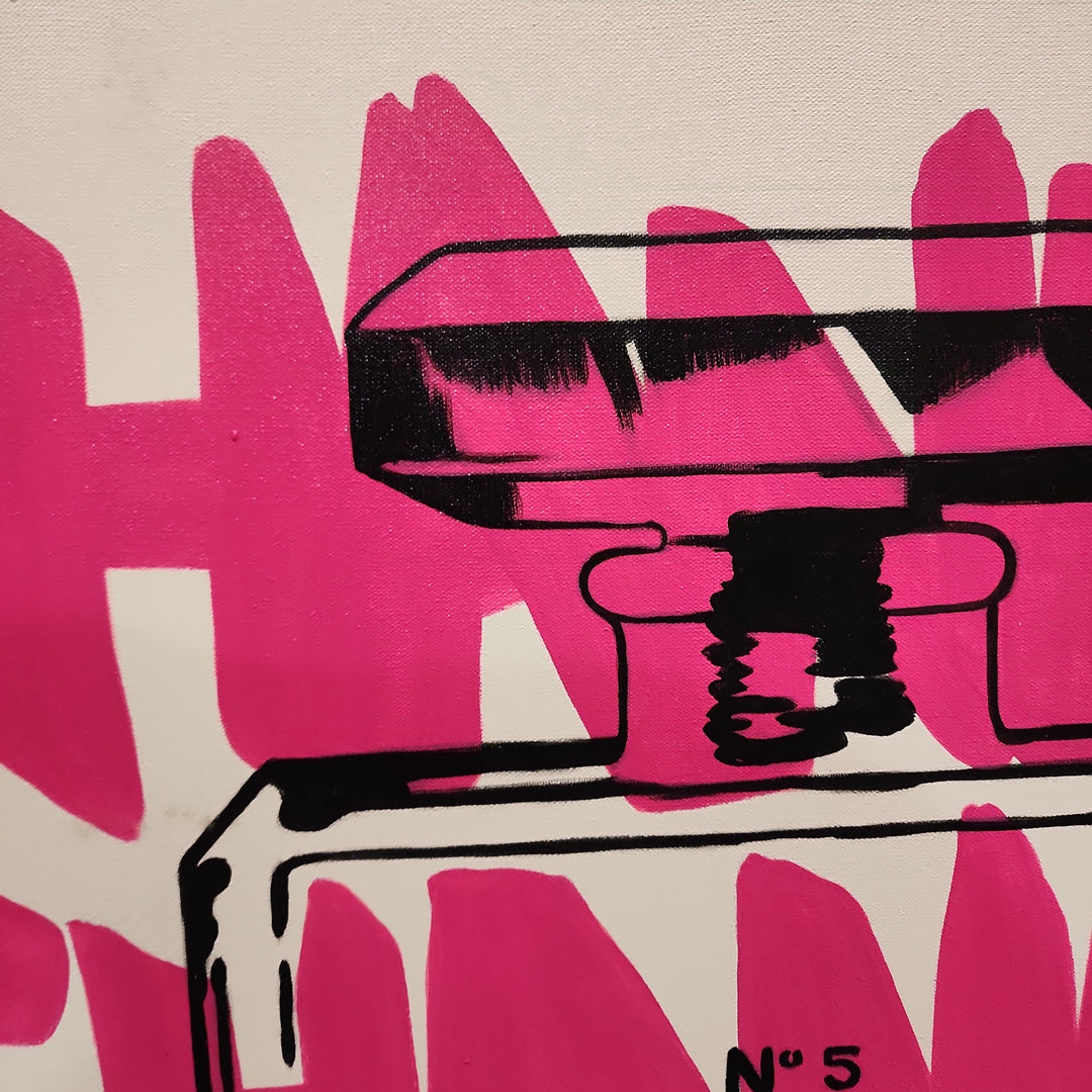 Chanel - Modern Pop Art Featuring the Iconic Chanel Logo and Bottle, Size 100x100cm and finished with a Black Shadow Frame