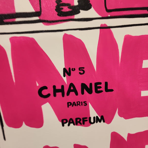 Chanel - Modern Pop Art Featuring the Iconic Chanel Logo and Bottle, Size 100x100cm and finished with a Black Shadow Frame