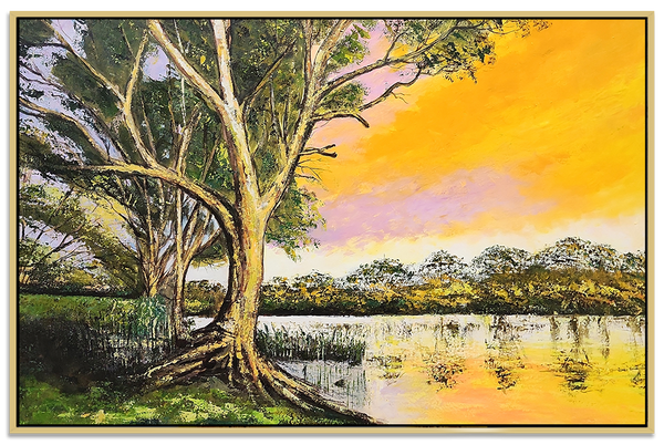 By the River - Highly Textural Hand Painted Depiction of the Murray River, Size 90x140cm