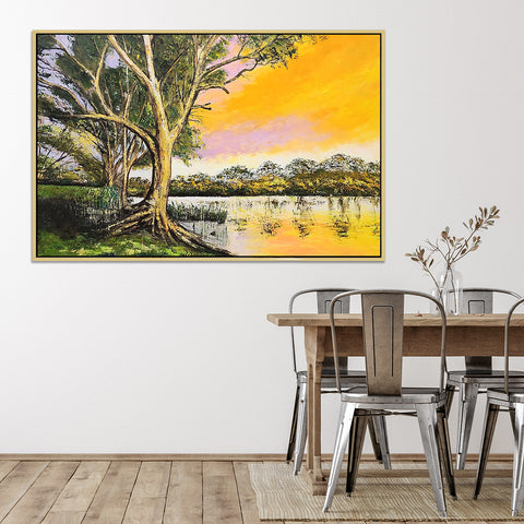 By the River - Highly Textural Hand Painted Depiction of the Murray River, Size 90x140cm