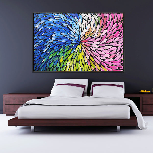 Entrancement - Colourful Modern Dot Pattern Artwork, Size 90x140cm and Fitted with a Black Shadow Frame