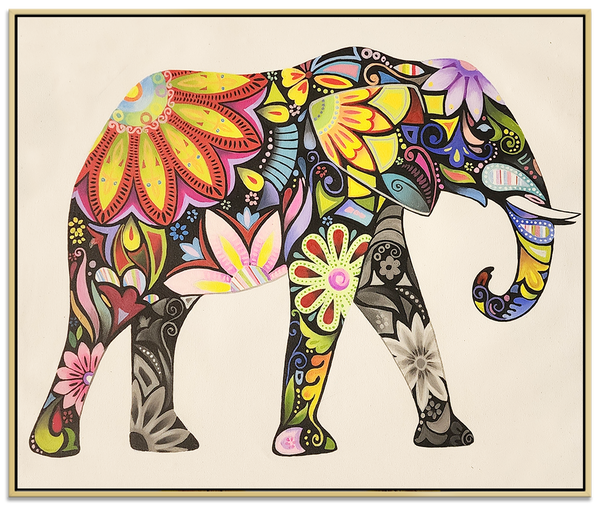 An Ornamental Elephant - Stylized Colourful Elephant Shadow Framed Oil Painting 80x100cm