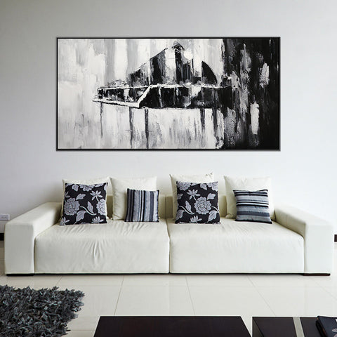 Abstract Apparition - Black and White Modern Abstract Finished with Shadow Frame