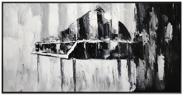 Abstract Apparition - Black and White Modern Abstract Finished with Shadow Frame
