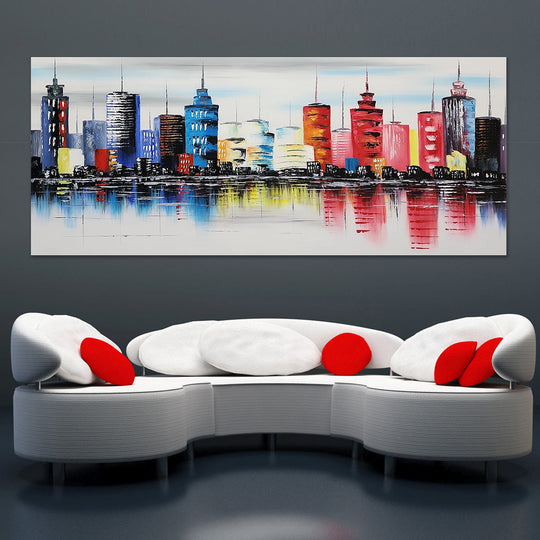 The City - Colourful, Impressionistic, Abstract Cityscape size 100x240cm