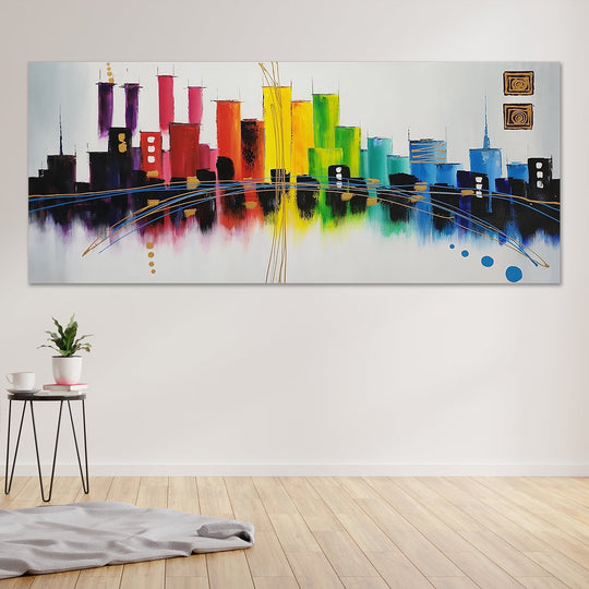 Built By Colour - Stylized Colourful Cityscape Art 100x240cm - Priceless ART:  Australia's Largest Range of Affordable ART