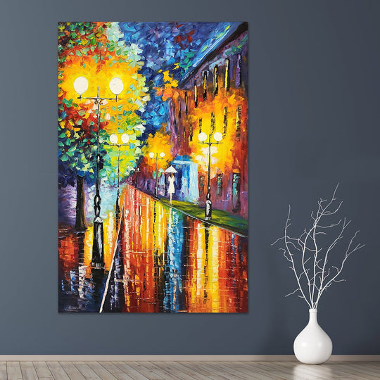 Alight By Street Lights - Thickly textured Palette Knife Oil Painting 100x150cm