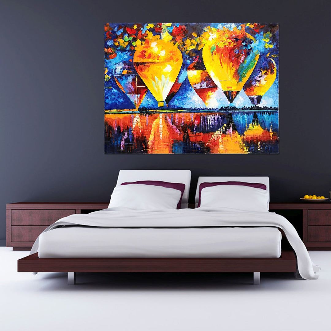 Balloon Bliss - Textural Palette Knife Oil Painting Featuring Hot Air Balloons 90x120cm