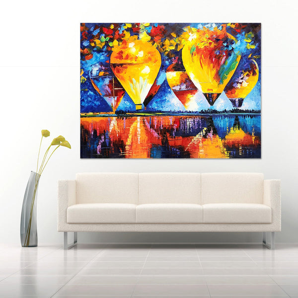 Balloon Bliss - Textural Palette Knife Oil Painting Featuring Hot Air Balloons 90x120cm