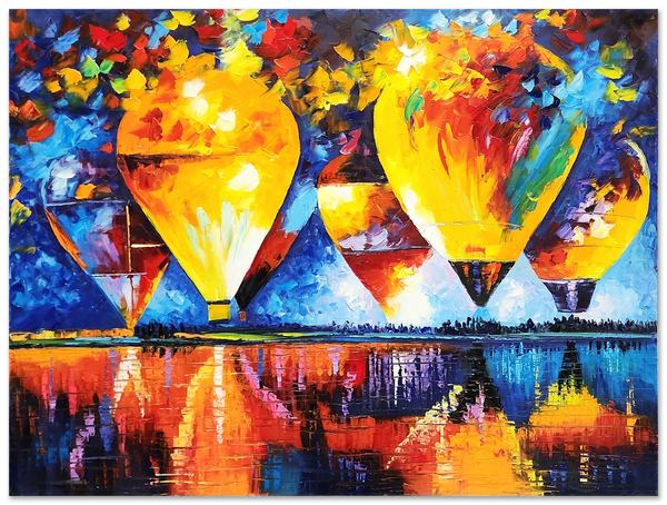 Balloon Bliss - Textural Palette Knife Oil Painting Featuring Hot Air Balloons 90x120cm