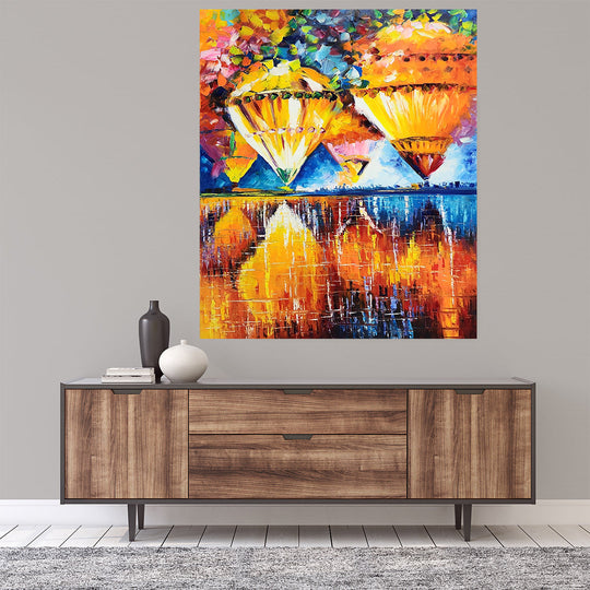 Timeless Views - Thick Textural Palette Knife Oil Painting Featuring Air Balloons 90x120cm