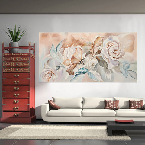 Floral Ascension - Tranquil Floral Themed Modern Art, Large Scale 100x200cm