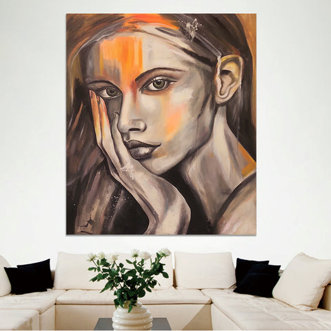 Contemplative Gaze - Portrait of a Young Woman Size 100x120cm