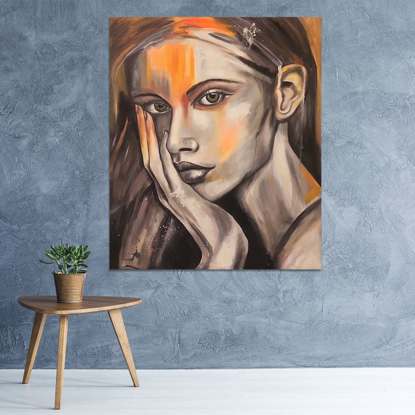 Contemplative Gaze - Portrait of a Young Woman Size 100x120cm