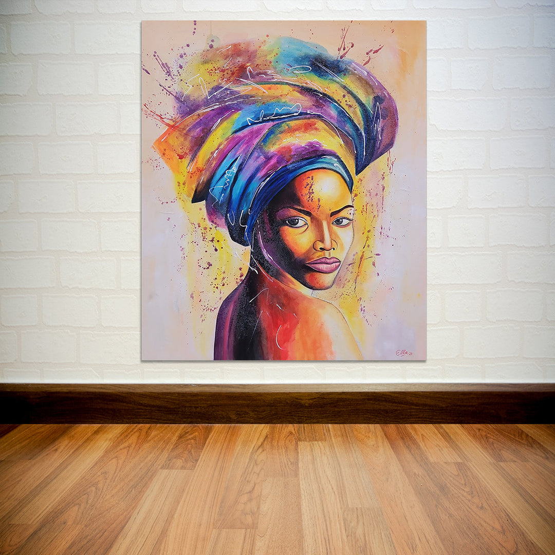A Woman's Gaze - Stunning Colourful Stylized Potrait of a Woman Size 100x120cm