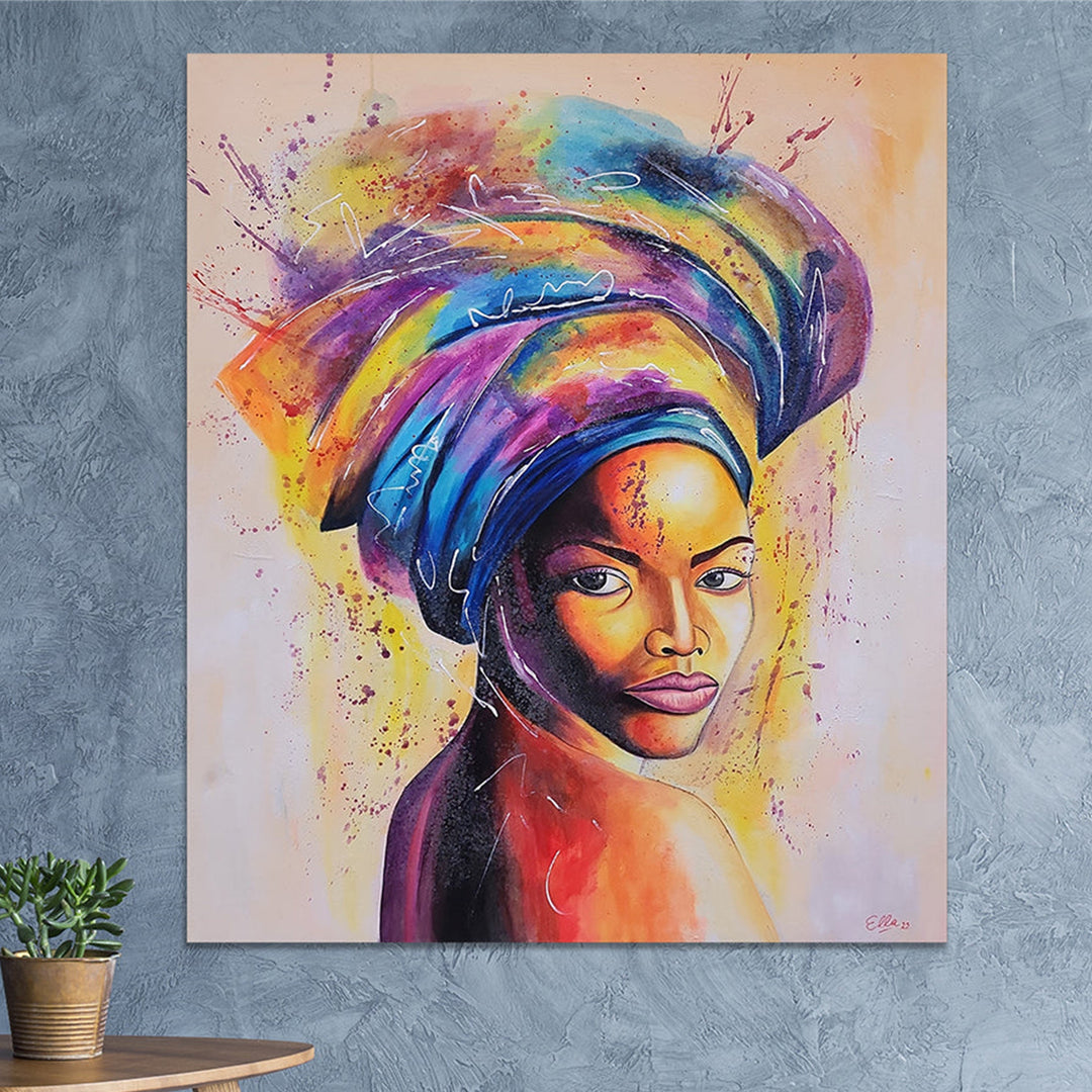A Woman's Gaze - Stunning Colourful Stylized Potrait of a Woman Size 100x120cm