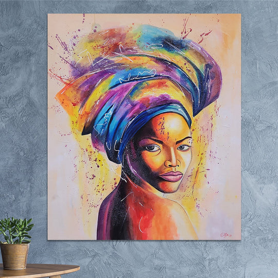 A Woman's Gaze - Stunning Colourful Stylized Potrait of a Woman Size 100x120cm