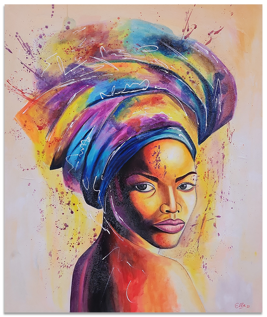 A Woman's Gaze - Stunning Colourful Stylized Potrait of a Woman Size 100x120cm