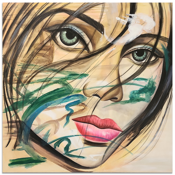 A Face in the Wind - Beautiful Portrait of a Young Woman Size 100x100cm