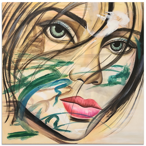 A Face in the Wind - Beautiful Portrait of a Young Woman Size 100x100cm