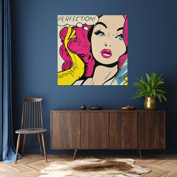 Perfection! - Whimsical Pop Art Inspired by Classic Comics Size 100x100cm