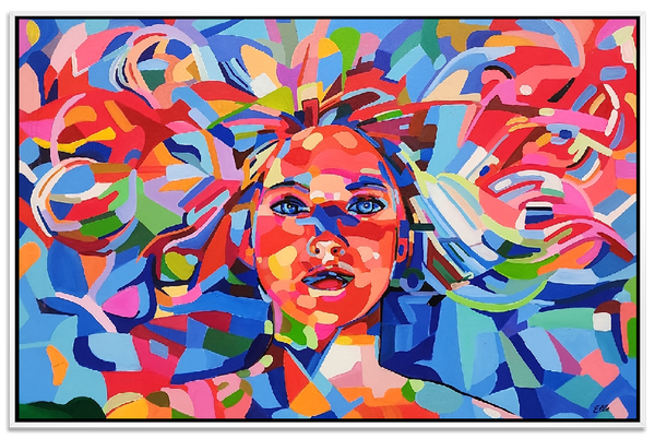 Bewildered Beauty - Colourful Modern Abstract Pop Art Featuring a beautiful Young Woman, Size 90x140cm