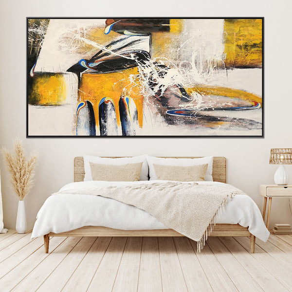 Witness to the Reckoning - Striking, Energetic Modern Abstract Featuring an Oak Coloured Shadow Frame