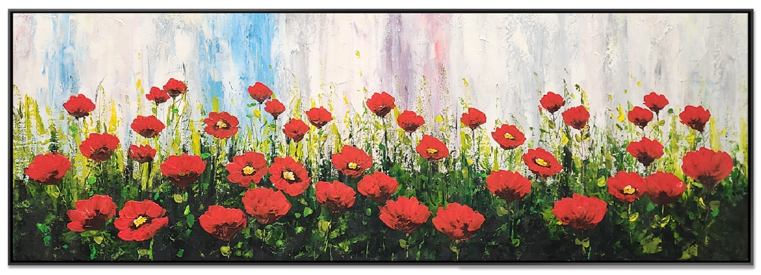 Field of Poppies - Beautiful Stylized Depiction of Bright Red Poppies, size 100x200cm