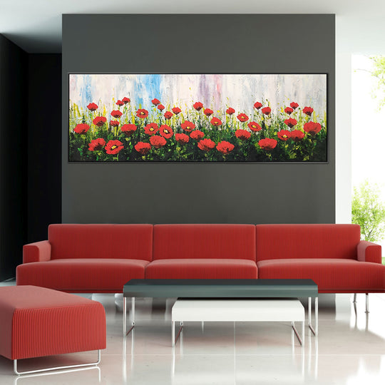 Field of Poppies - Beautiful Stylized Depiction of Bright Red Poppies, size 100x200cm