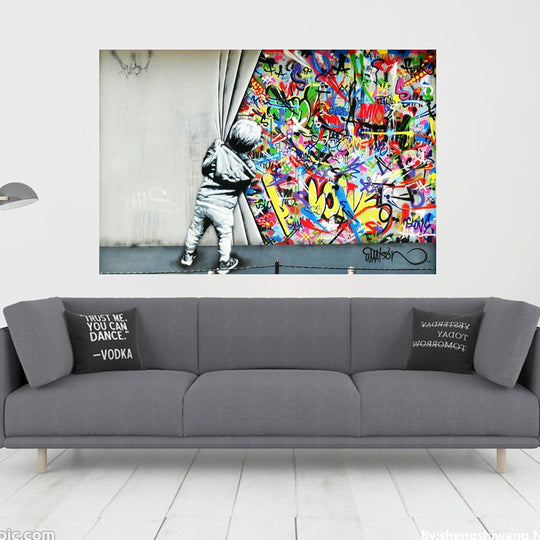 Behind the Curtain  (Banksy) - Canvas Art Print - CN457
