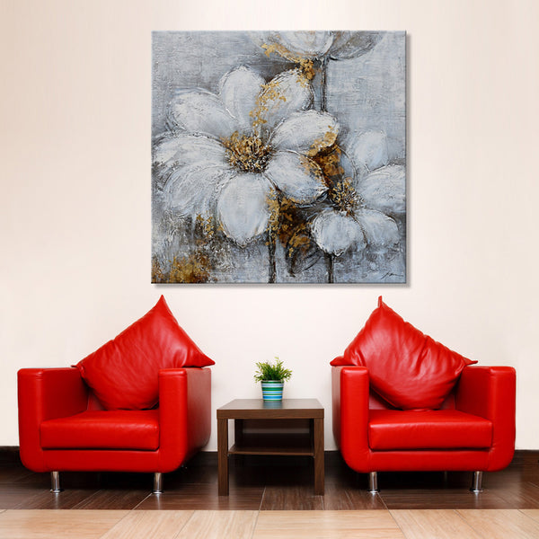 Flowers with Gold - 60x60cm Embellished Mixed Media Art - EA133