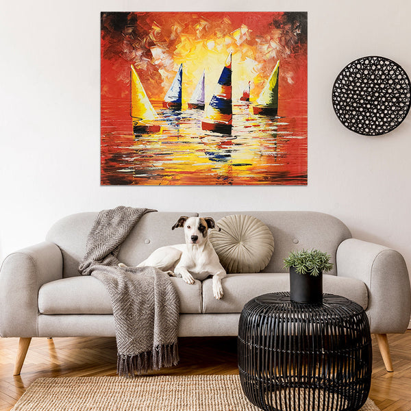 Sails in the Sun - Stunning Seascape Themed Hand Painted Modern Art