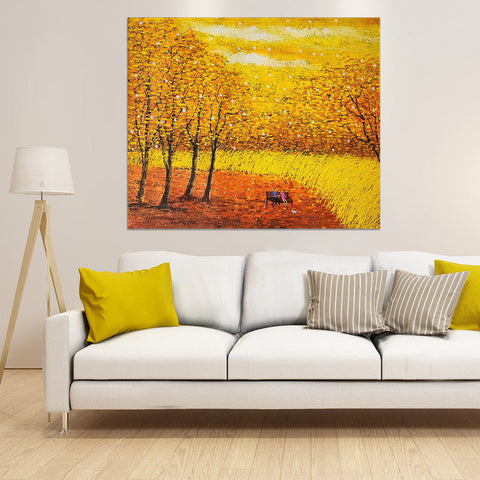Golden Fields - Heavily Textured Landscape Art with Rich Yellow and Gold Tones