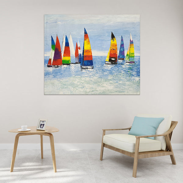 Colourful Sails - Stunning Coastal Themed Modern Art Size 100x120cm