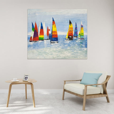 Colourful Sails - Stunning Coastal Themed Modern Art Size 100x120cm