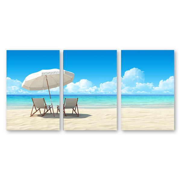 Seaside Landscape Print Paintings On Canvas Big Umbrella on the Beach Blue Sky Painting Canvas Art for Wall Decor